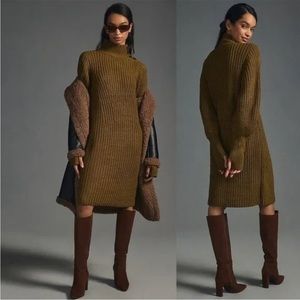 Anthropologie Moon River Midi Sweater Dress Size Large in Dark Green